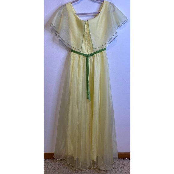 Vintage Union Made Yellow NADINE Chiffon Beauty Flutter Sleeve Maxi Dress  SMALL - Picture 4 of 7